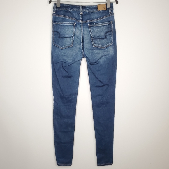 17) AMERICAN EAGLE OUTFITTERS Hi-Rise Jegging Distressed Wash Jeans Sz. 6 Long - Picture 4 of 5
